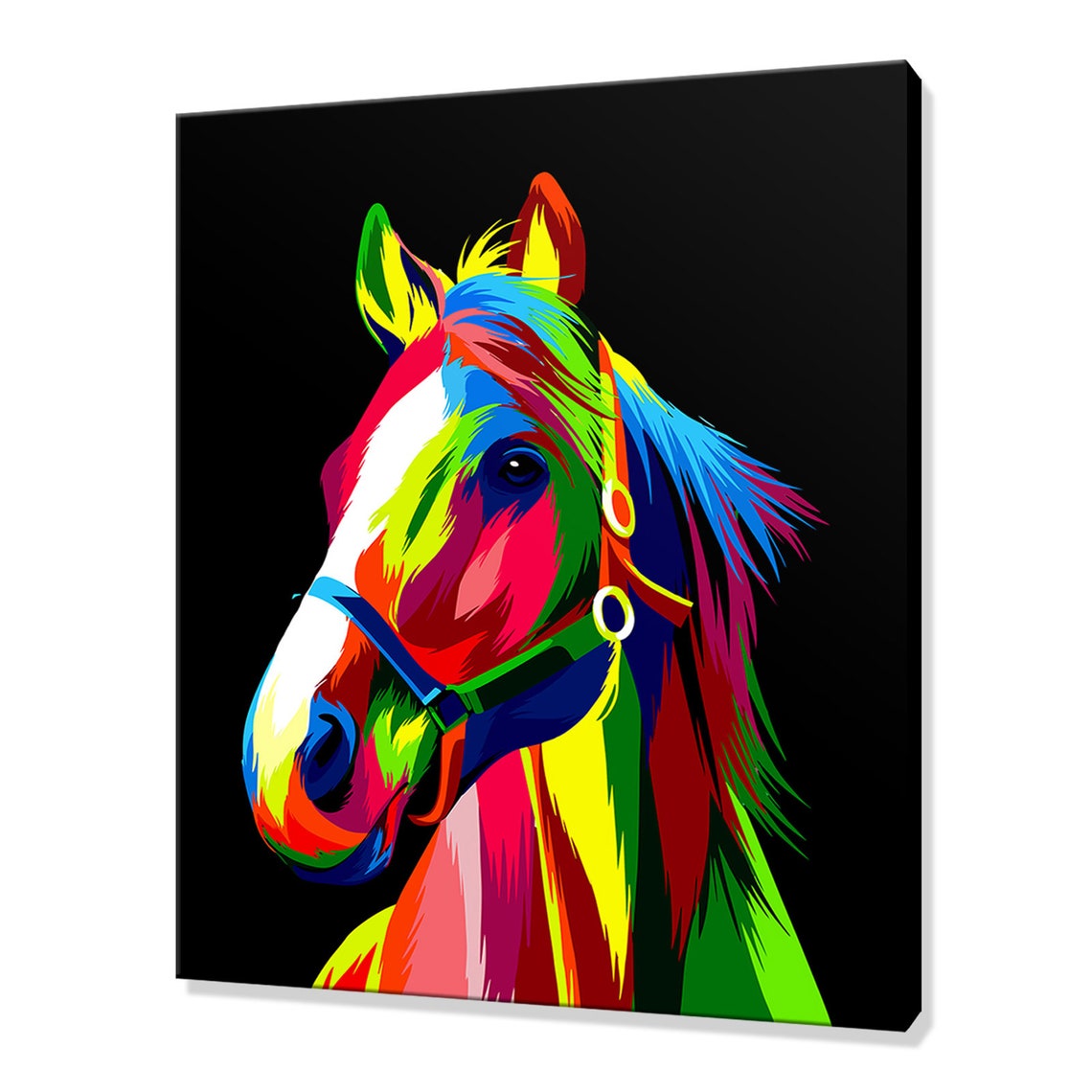 Colourful Pop Art Horse Head Black Background Modern Animal Wall Art