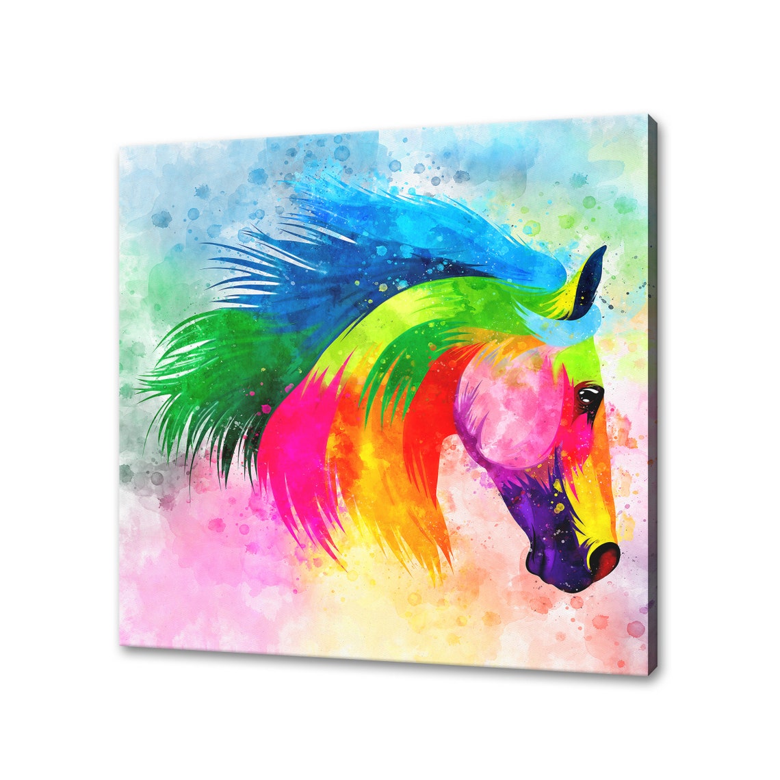Horse Head Rainbow Watercolor Flowing Mane Abstract Profile Poster