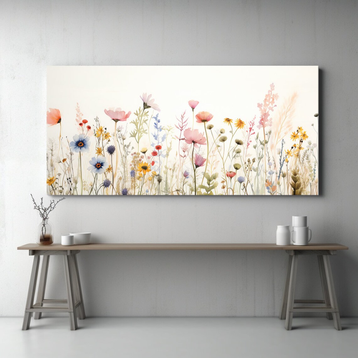 Spring Wildflowers Meadow, Pastel Pink Watercolor Print - Image 2