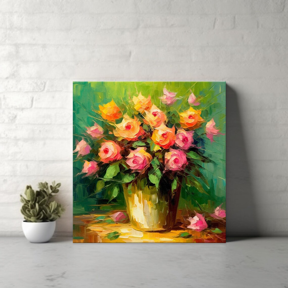 Bouquet Of Pink Orange Roses Flowers Oil Painting Style Print Wall Art Modern Floral Design Home Decor Botanical Flowers Wall Art - Image 4