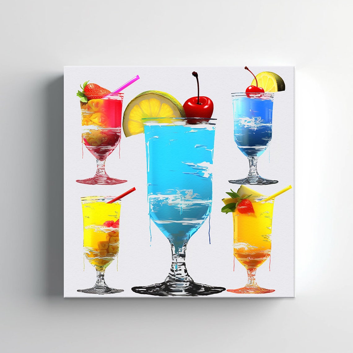 Colourful Cocktail Glasses Five Mixed Drinks Pop Bar Art Print - Image 3