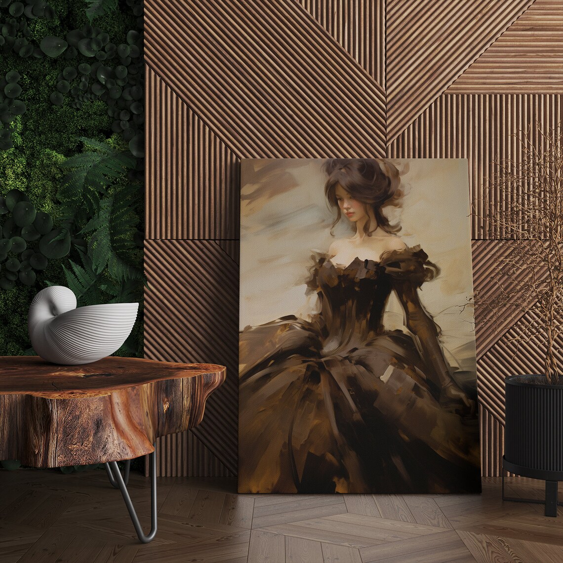Elegant Lady in Warm Brown Victorian Gown Sepia Romantic Art Poster - Image 4