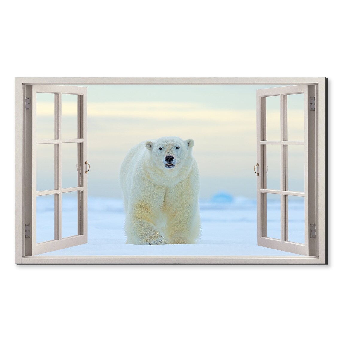 Polar Bear Walking in Snow Open Window View Illusion Arctic Wildlife Poster