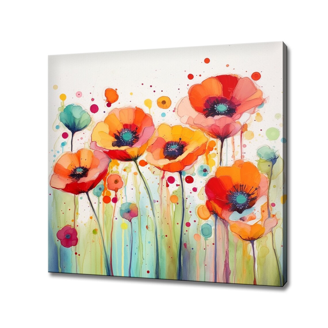 Orange Red Poppies Watercolor Splash Wildflower Bouquet Art Poster