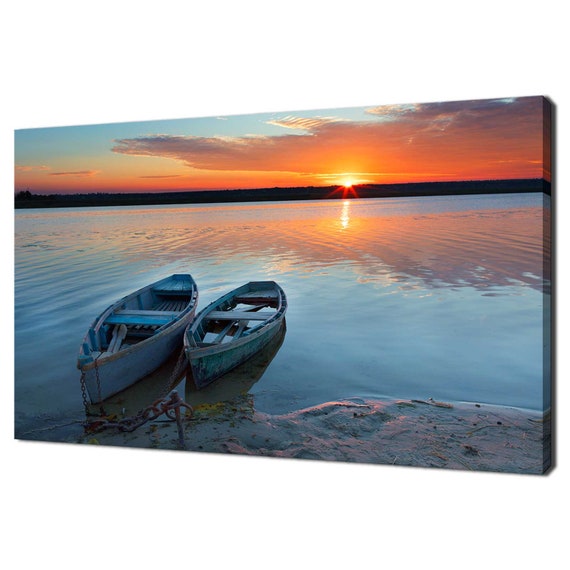 Boats On The Lake At Sunset Modern Design Home Decor Print Wall Art Picture Ready To Hang