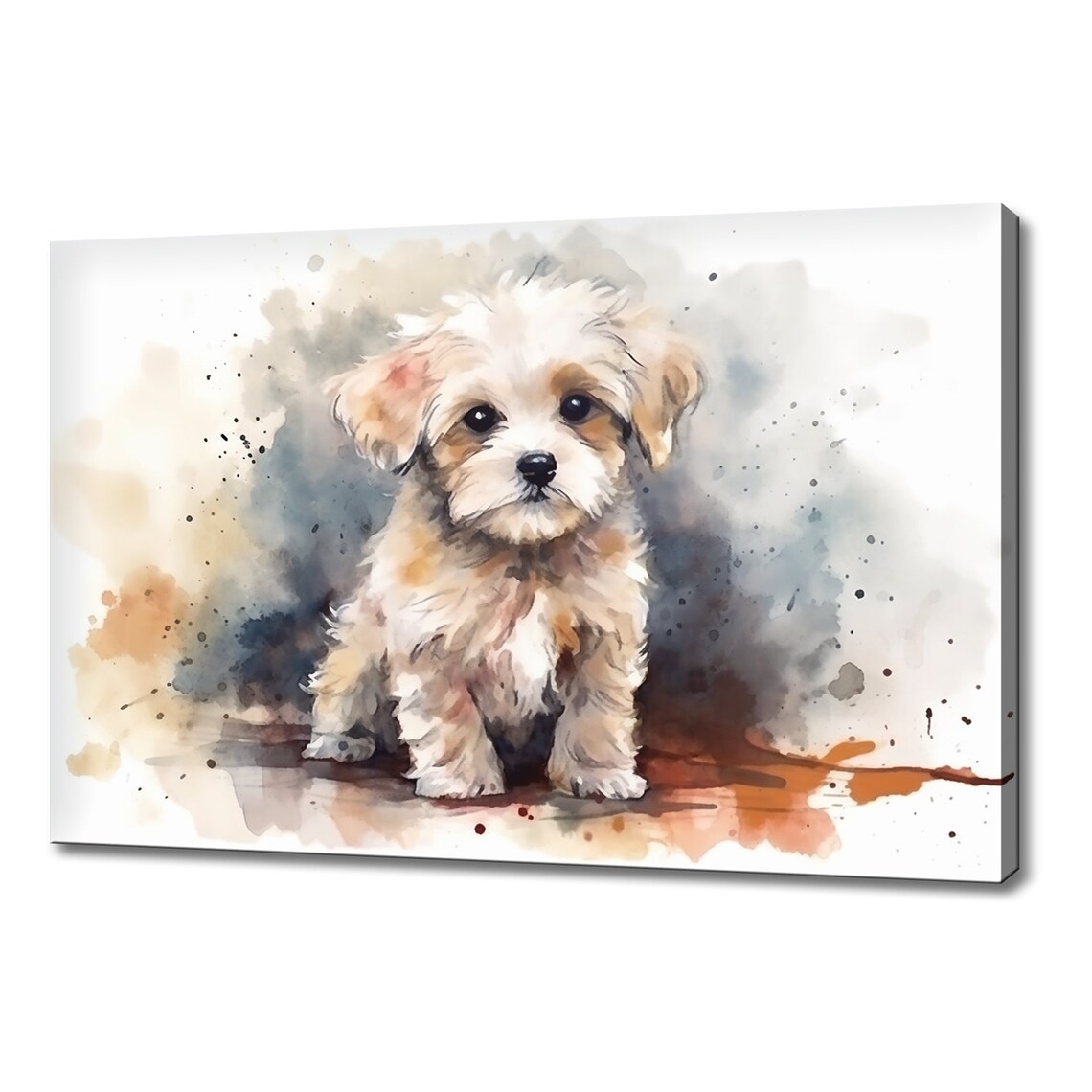 Maltese Puppy White Fluffy Watercolour Splash Cute Dog Poster