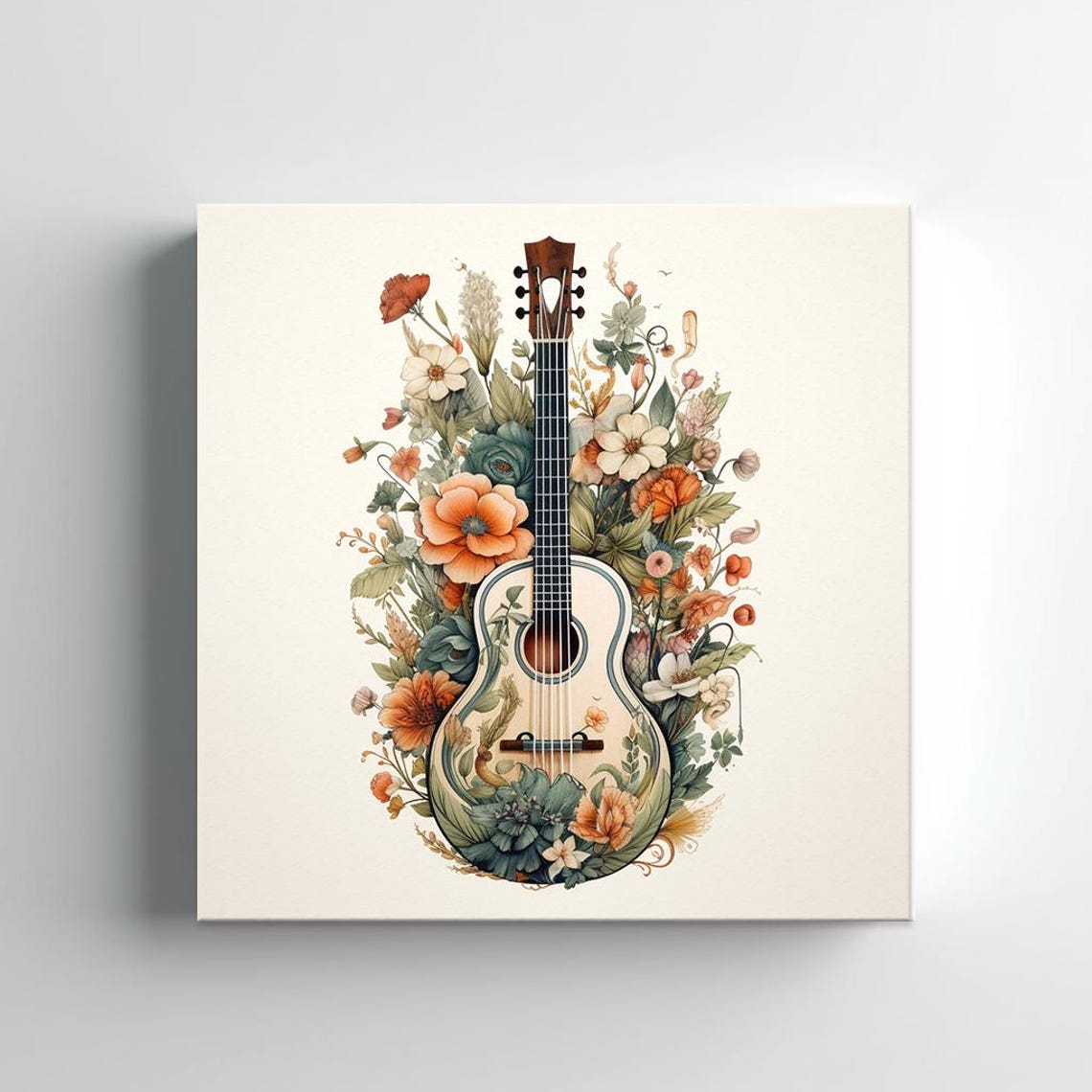 Acoustic Guitar Music Flowers Watercolour Painting Print Wall Art Music Lover Gift Musical Instrument Art Music Themed Wall Decor - Image 2