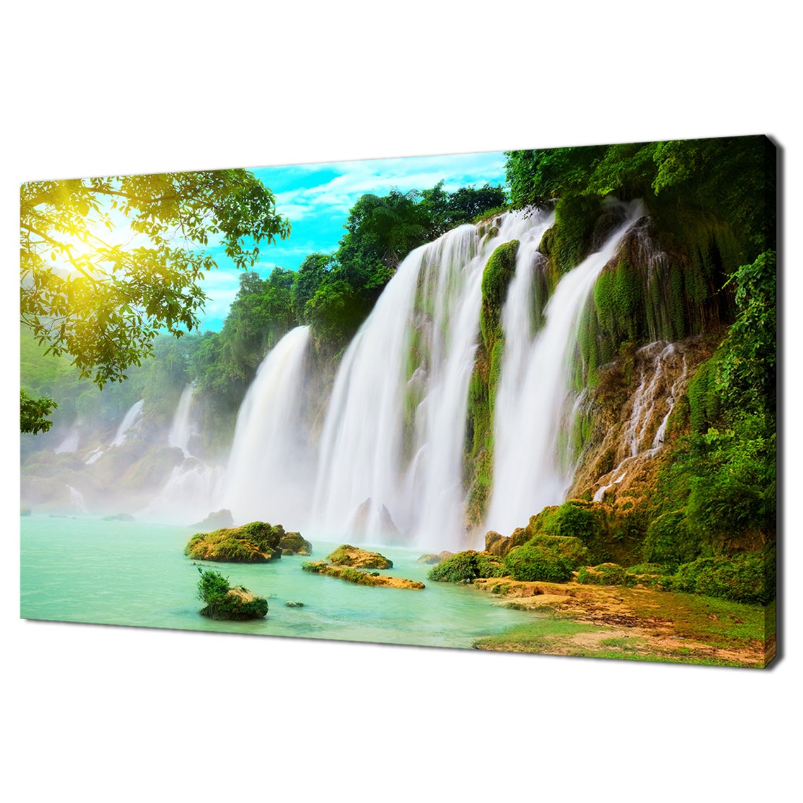Detian Ban Gioc Waterfall Lush Jungle Cascading Turquoise Water Poster