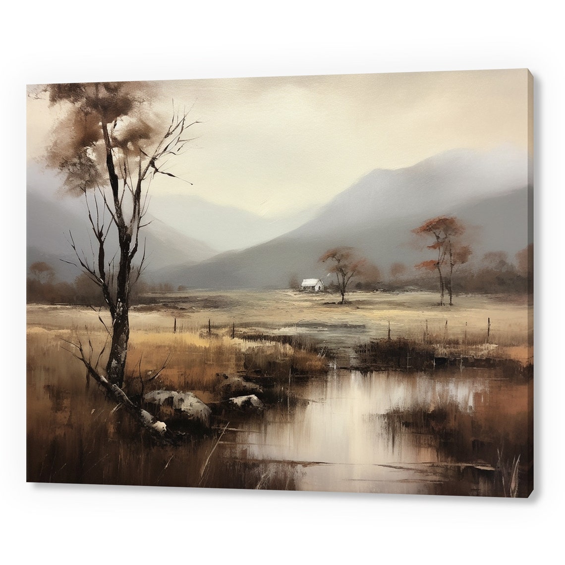 Rustic Farmhouse In Autumn Valley Mountains Pond Reflection Poster