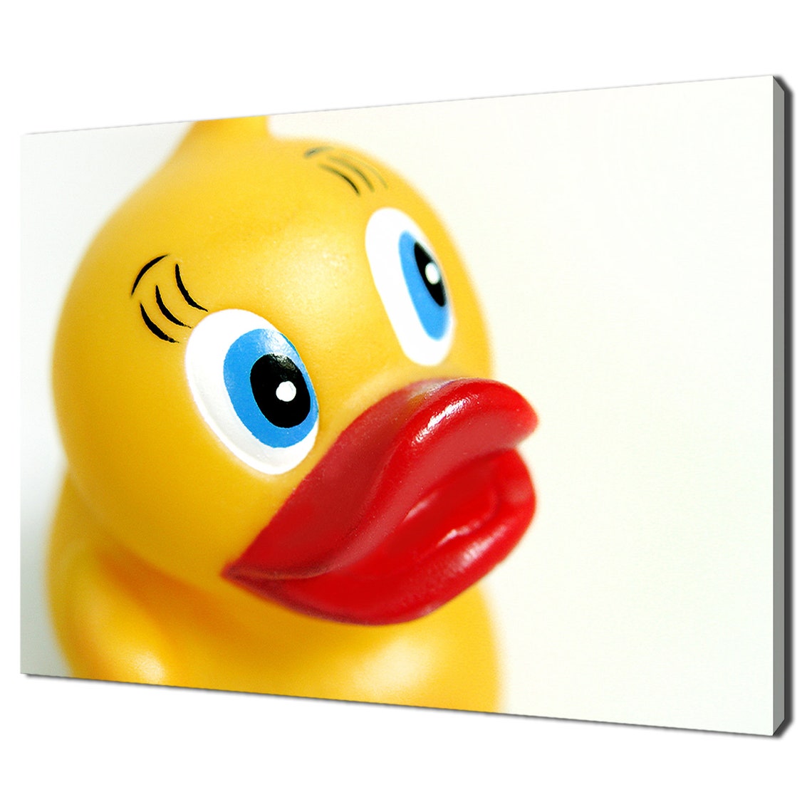 Smiling Yellow Rubber Duck Toy Close Up Big Blue Eyes Cute Fun Poster