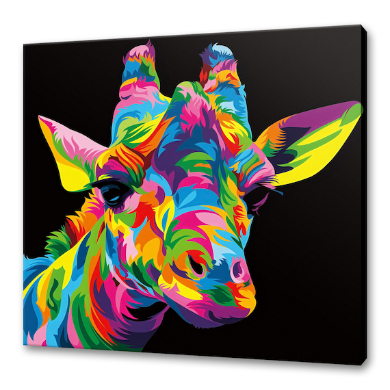 Colorful Pop Art Giraffe Portrait On Black Background Modern Wall Poster