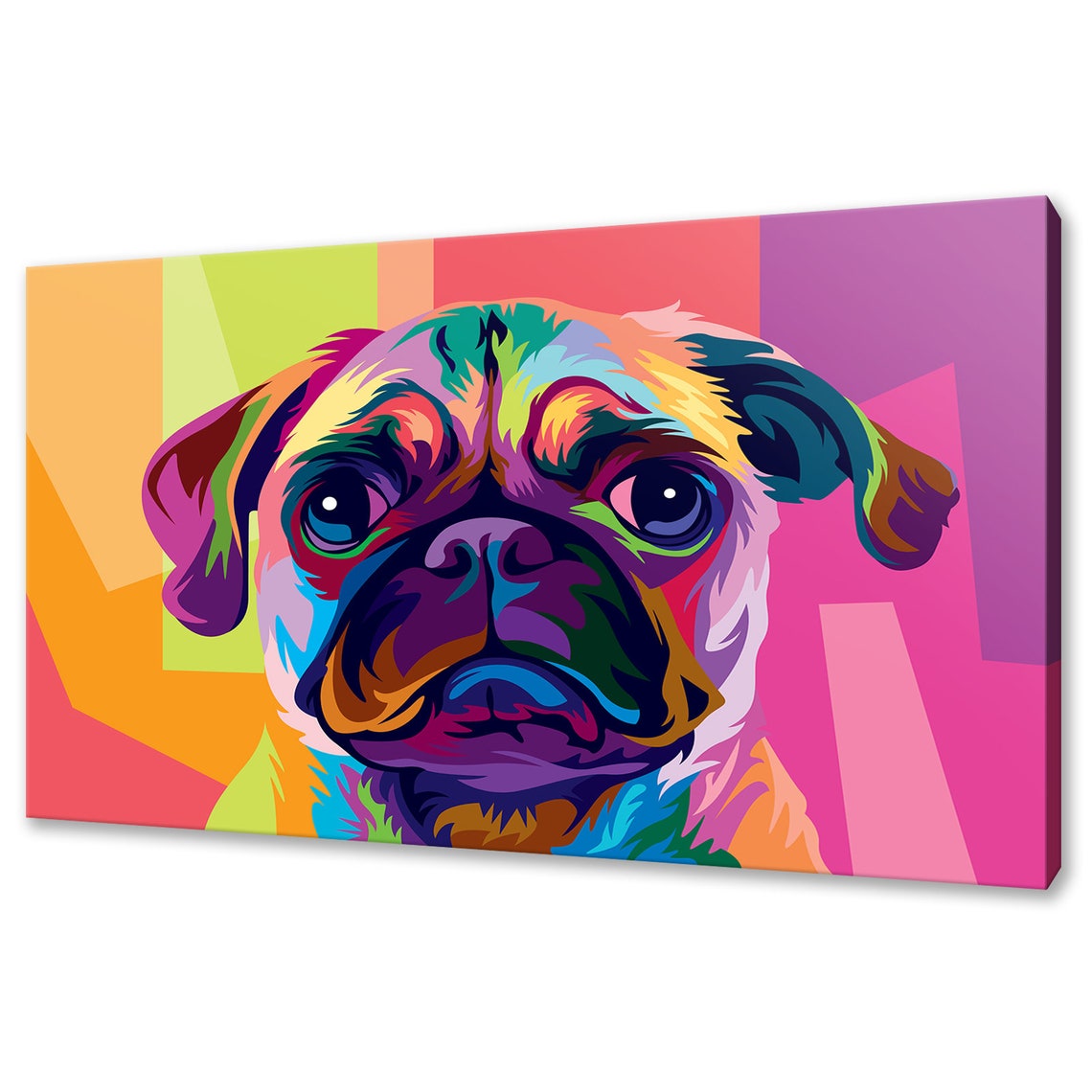 Colourful Pug Dog Portrait Pop Art Abstract Cute Pet Wall Art Poster