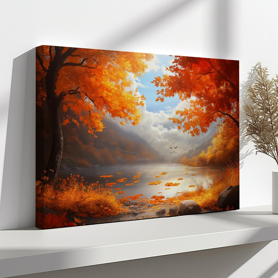 Autumn Forest Lake Fiery Orange Maples Falling Leaves Nature Poster - Image 4