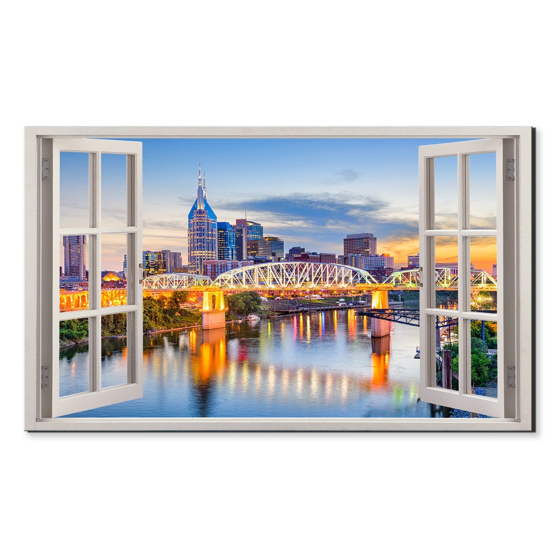 Nashville Tennessee Skyline Sunset River Bridge Window View Poster