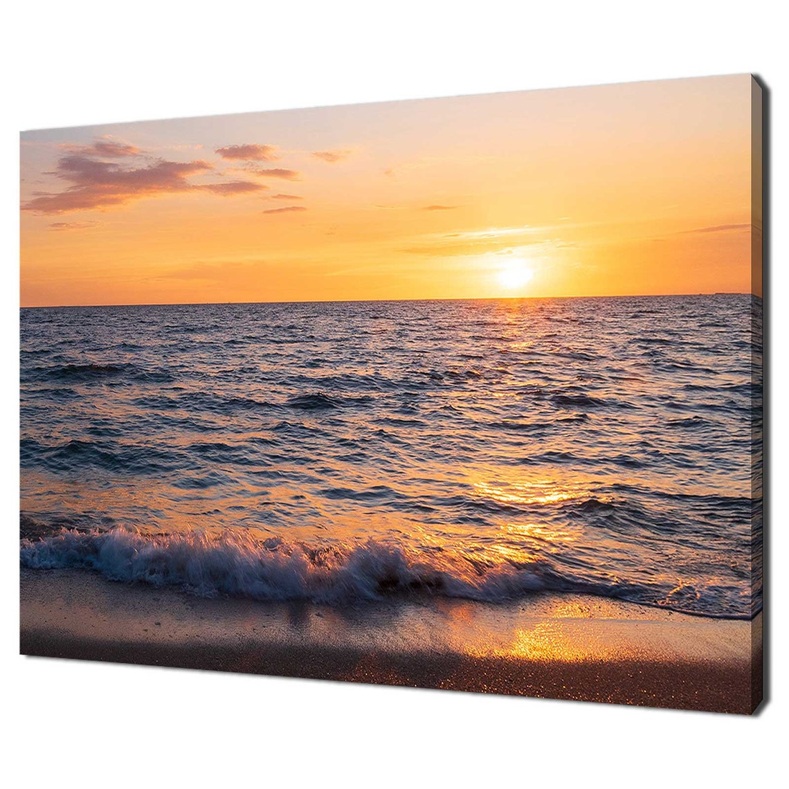 Orange Sunset Over Ocean Waves Golden Horizon Seascape Art Poster