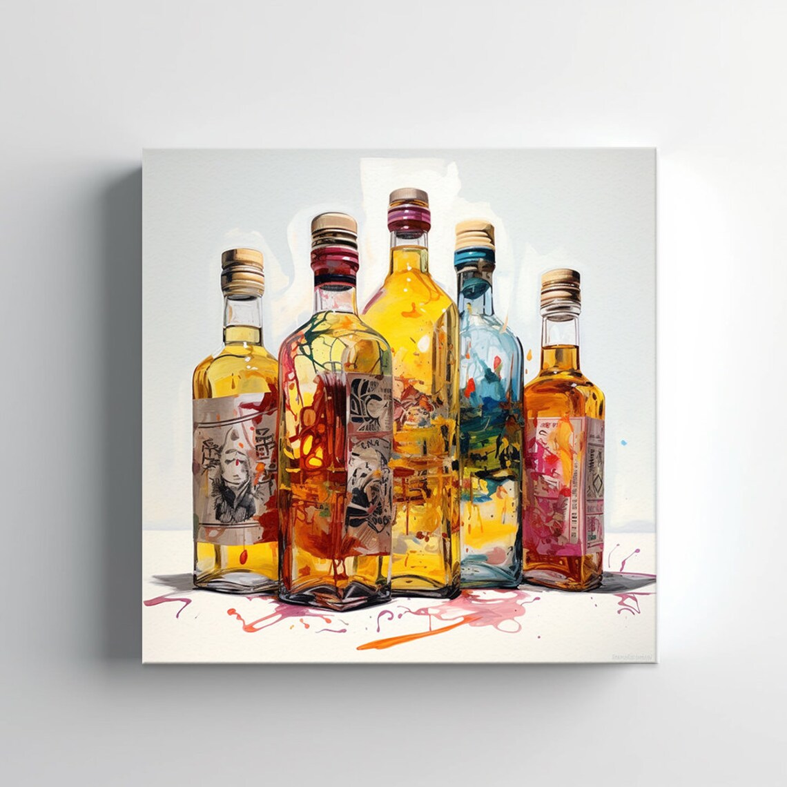 Colorful Glass Liquor Bottles Watercolor Kitchen Wall Art Print - Image 3