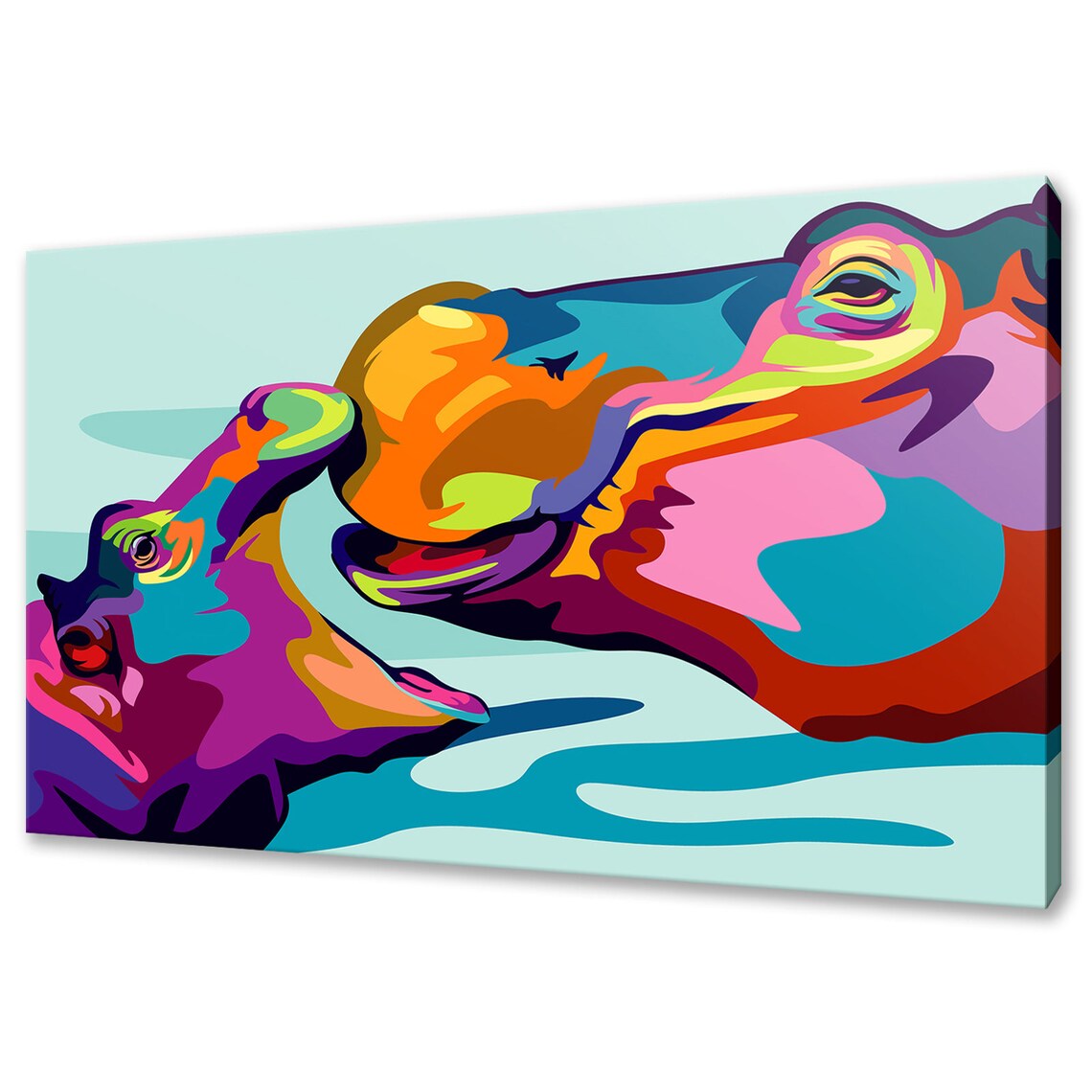 Colorful Hippo Mother And Calf Pop Art Abstract Rainbow Canvas Poster