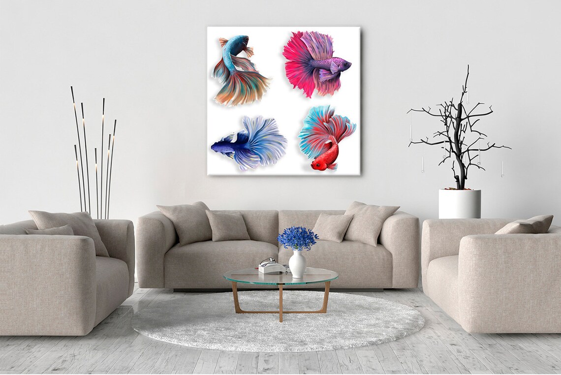 Colourful Siamese Fighting Fish Betta Fish Watercolour Painting Splatter Style Modern Design Home Decor Print Wall Art Picture - Image 2