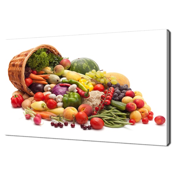 Basket Filled With Colourful Fruits And Vegetables Kitchen Modern Design Home Decor Print Wall Art Picture