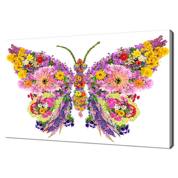 Colourful Flowers Butterfly Modern Design Home Decor Print Wall Art Picture