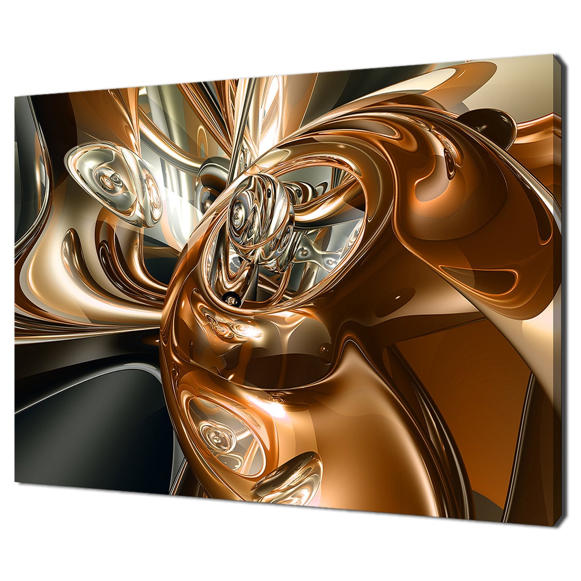 Bronze Silver Black Chrome Swirls Modern 3D Abstract Metallic Wall Art