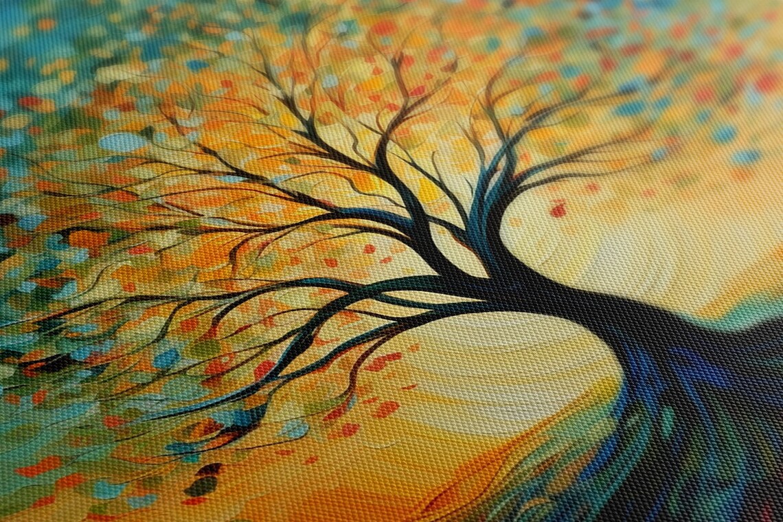 Tree Of Life Sunset Painting Rainbow Leaves Abstract Branch Poster - Image 3