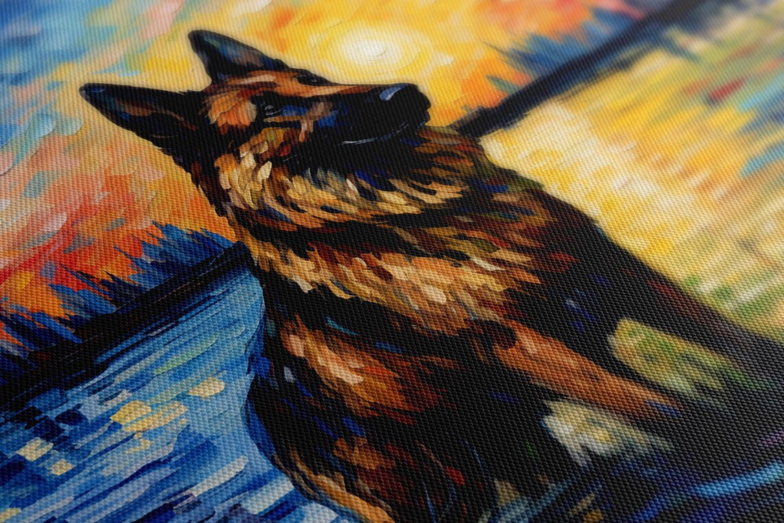 German Shepherd Dog By The Lake At A Fiery Sunset Painting Poster - Image 4