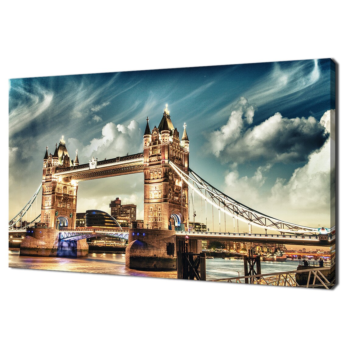London Tower Bridge At Dusk Illuminated Thames Landmark Travel Poster