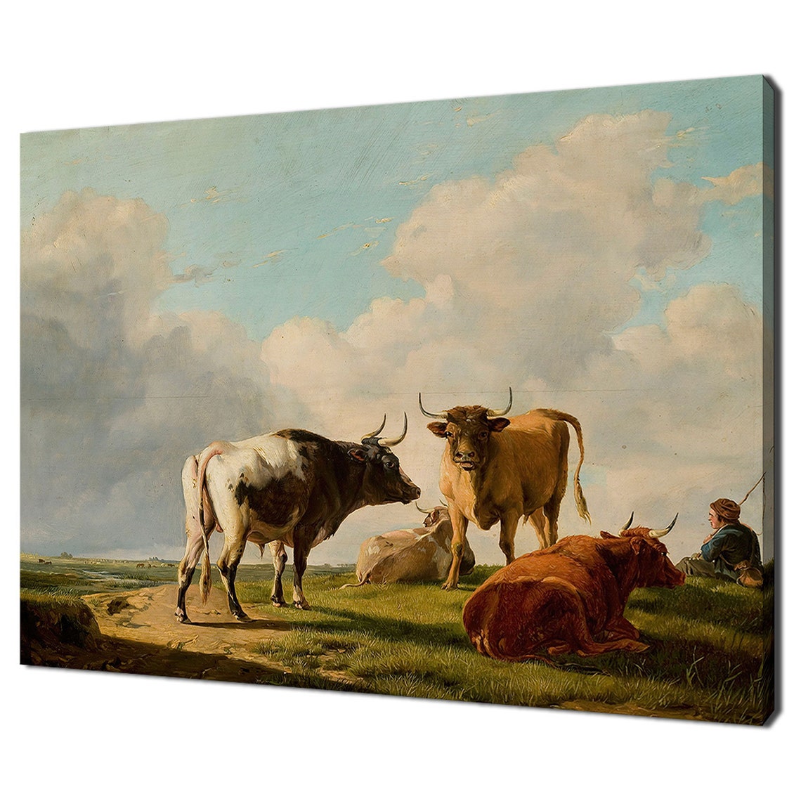 Cattle Cows Bull Pasture Herder Vintage Farm Landscape Animal Poster