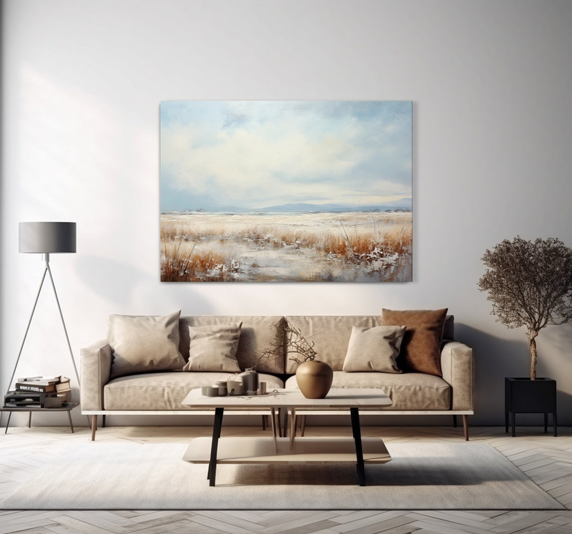 Vintage Country Landscape Frozen Drylands Muted Moody Painting Style Print Farmhouse Decor Art Neutral Nature Picture Wall Hanging - Image 4