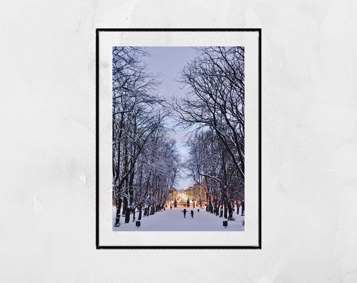 Glasgow Queens Park Snowy Avenue Dusk Winter Photography Poster