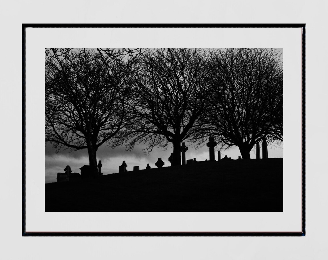 Glasgow Necropolis Graveyard Silhouette Black and White Photography Poster