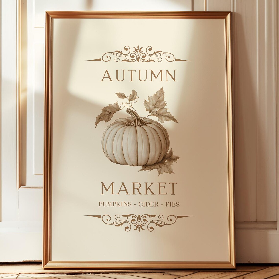Neutral Autumn Market Pumpkin Sign, Farmhouse Art Print