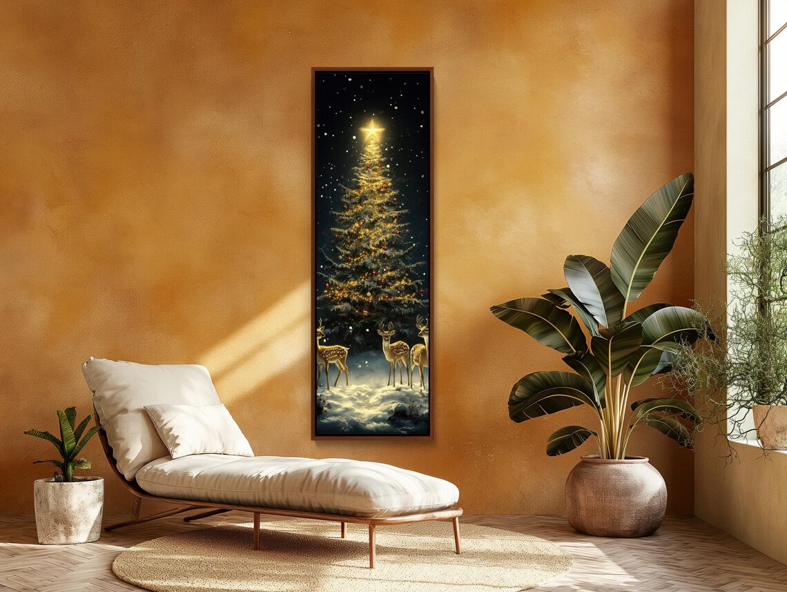 Golden Christmas Tree and Deer Holiday Art Print - Image 4