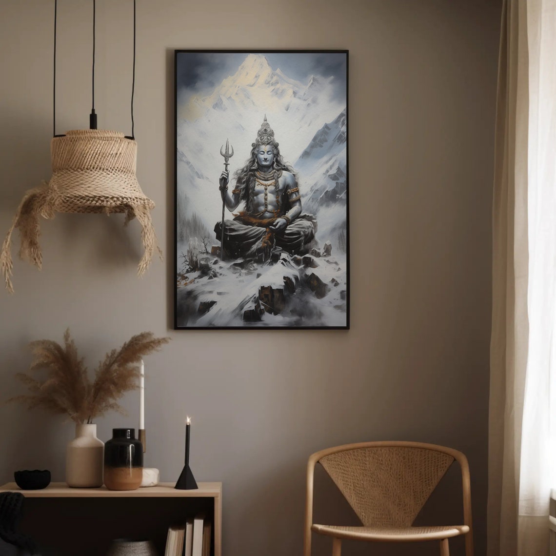 Shiva Meditating On Peak Of Kailash Parvat Himalayas Mountain Painting Hindu Wall Art Indian Deity Art Shivji Painting Spiritual - Image 4