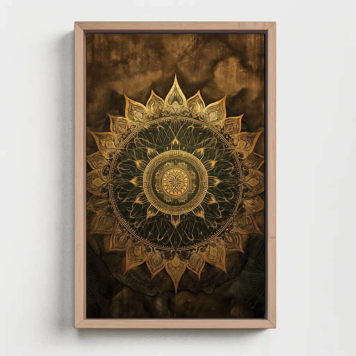 Gold Lotus Mandala Art on Dark Smoky Background Spiritual Wall Poster - Image 5