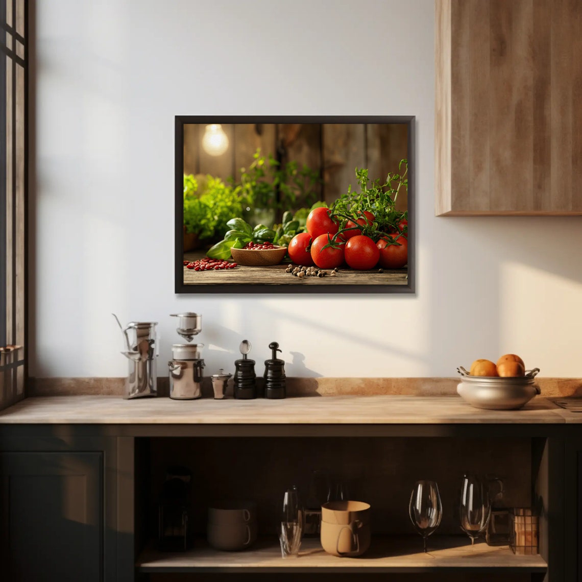 Fresh Tomatoes Basil Spices Rustic Wooden Table Kitchen Poster - Image 5