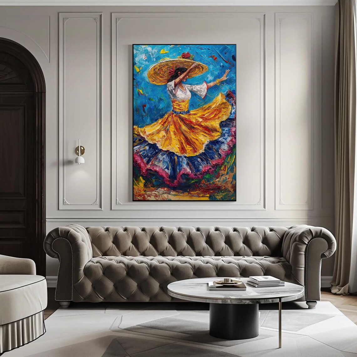 Salvadoran Folk Dancer Flowing Yellow Skirt Bold Impasto Painting Poster - Image 4