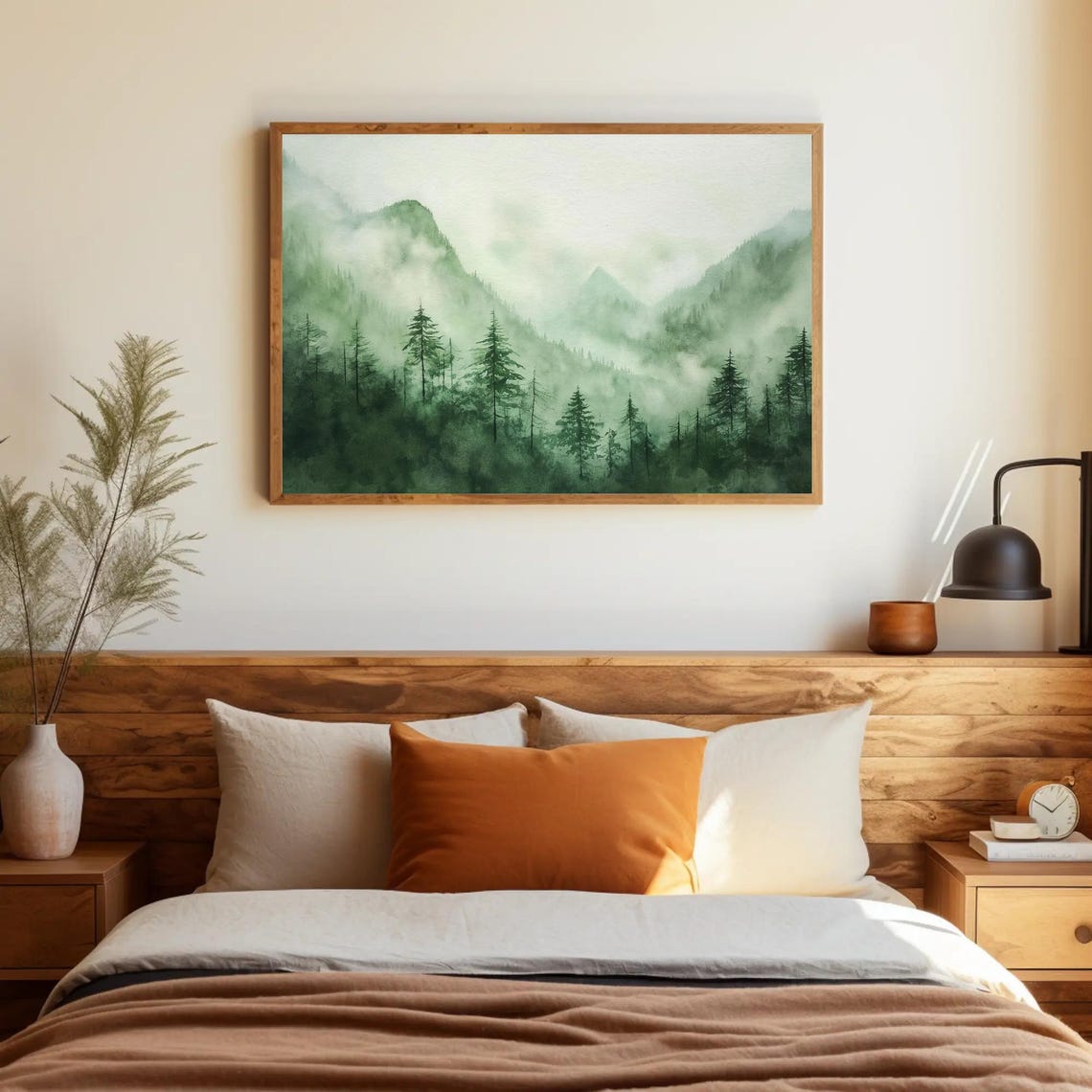 Foggy Sage Green Mountain Forest Watercolor Serene Nature Poster - Image 5