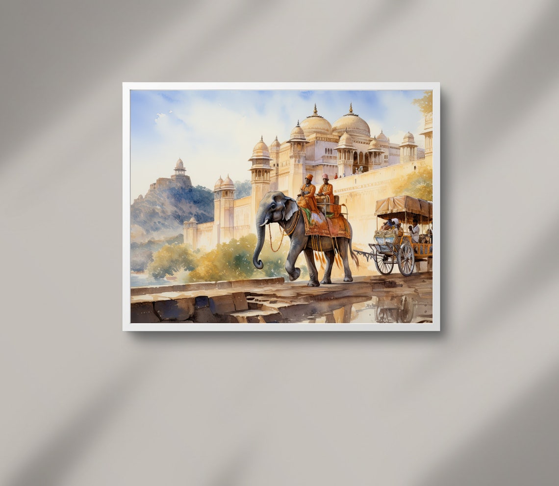 Indian Elephant Procession at a Royal Palace Watercolour Poster - Image 2