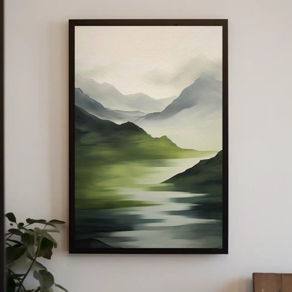 Green Mountain Boho Forest Landscape, Art Print