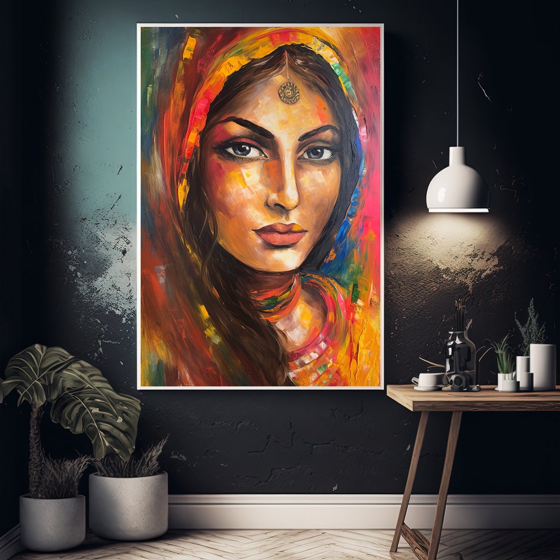 South Asian Woman Bindi Portrait Colorful Oil Painting Poster - Image 5