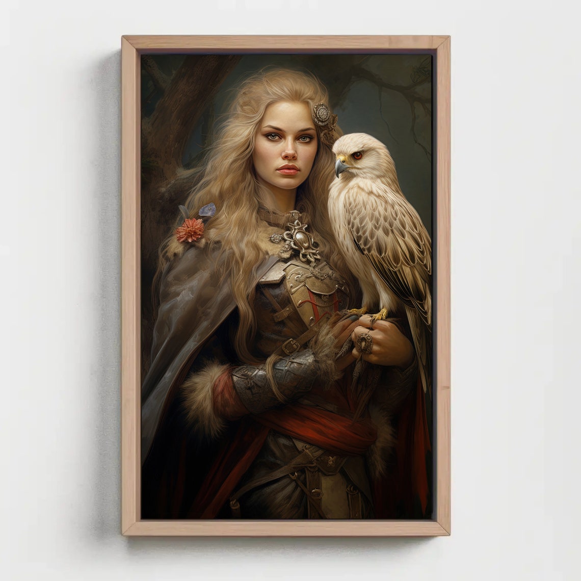 Freyja Norse Goddess Portrait With White Falcon Bird Art Poster - Image 5