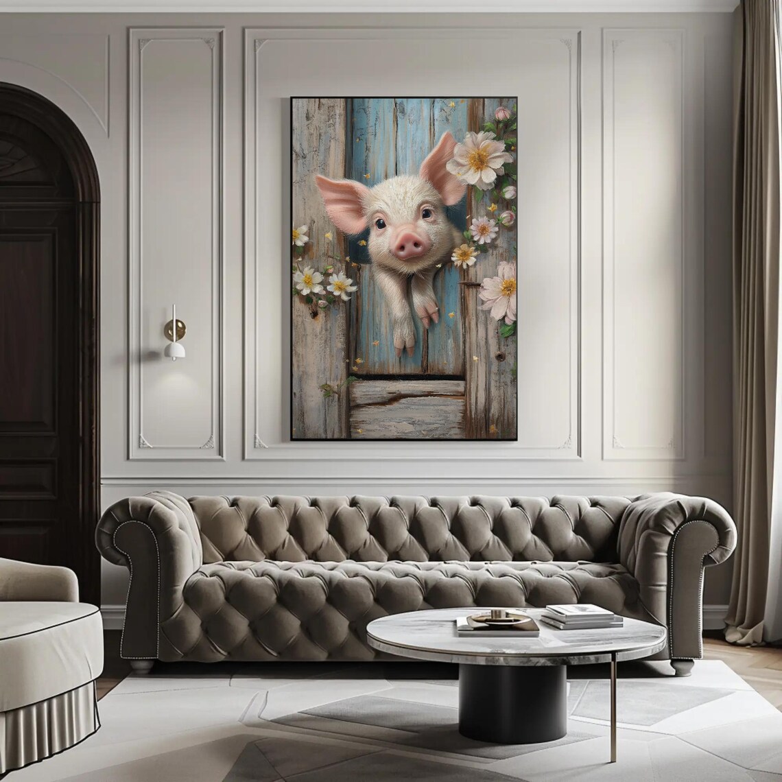 Cute Piglet Over Wooden Fence Whimsical Farm Animal Art Poster - Image 4