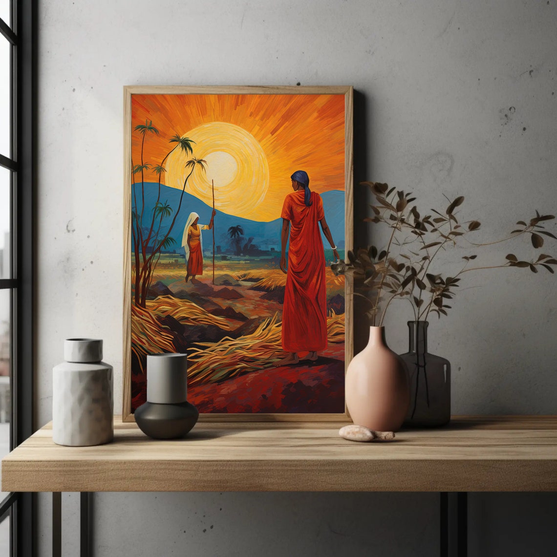 Indian Women Farmers at Sunset Harvest Field Painting Poster - Image 4