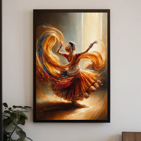 Indian Dance Art Back View Framed Vibrant Art Expressive Art Traditional Dancer Framed Poster Painting Cultural Beauty