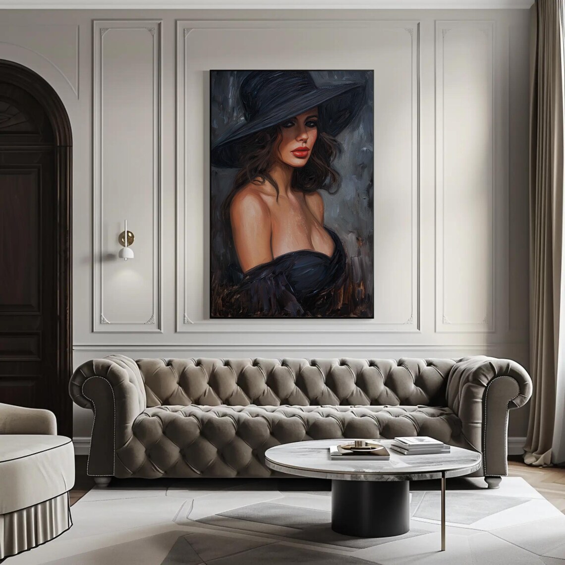 Lady In Black Oil Painting, Elegant Art Print - Image 2