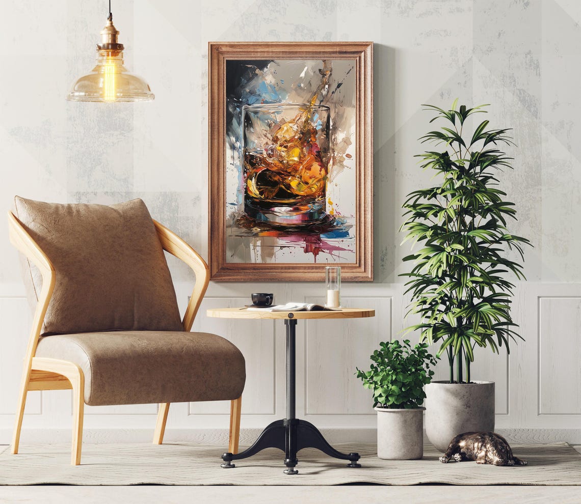 Abstract Whiskey Glass With Golden Splash Impasto Oil Painting Poster - Image 2