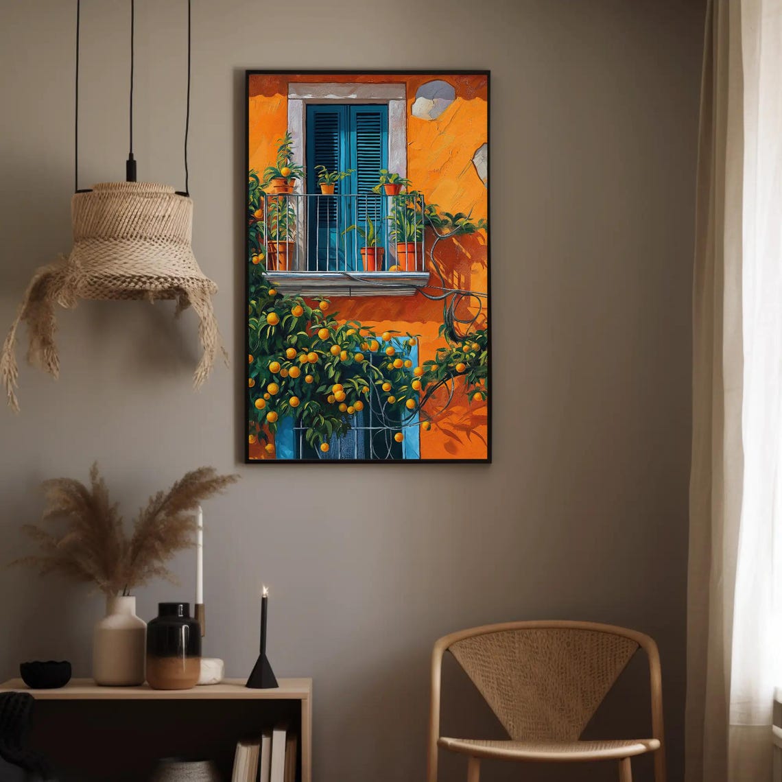 Mediterranean Balcony Wall Art Orange Tree Window Wall Art Latin Wall Decor Caribbean Wall Art Mexican Home Decor Gift For Her - Image 4