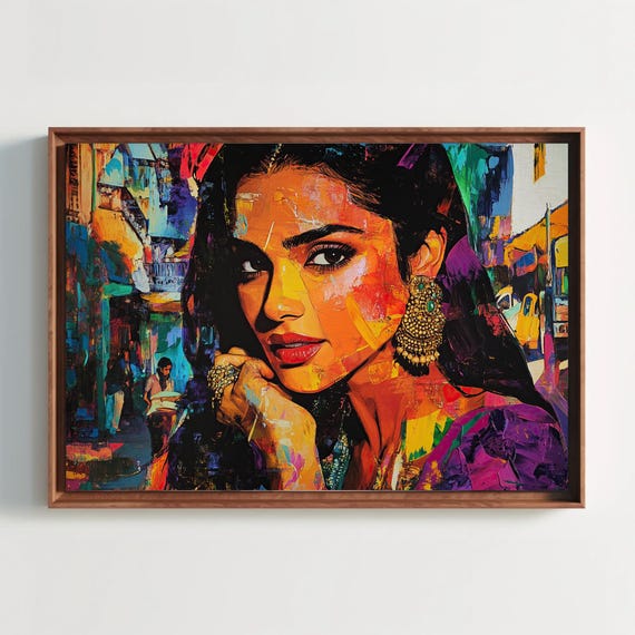 Pretty Indian Girl Graffiti Style Print Vibrant Modern Indian Art Colorful Wall Decor For Indian Restaurant Home Ready To Hang